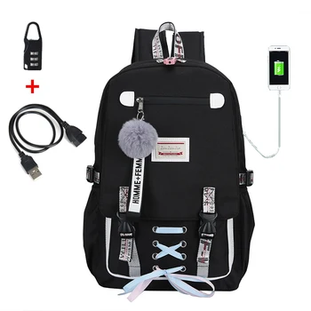 

USB Anti Theft Backpacks for Teenage Girls School Bags Women Bagpack Big Capacity Black Nylon Back Pack with Password Lock