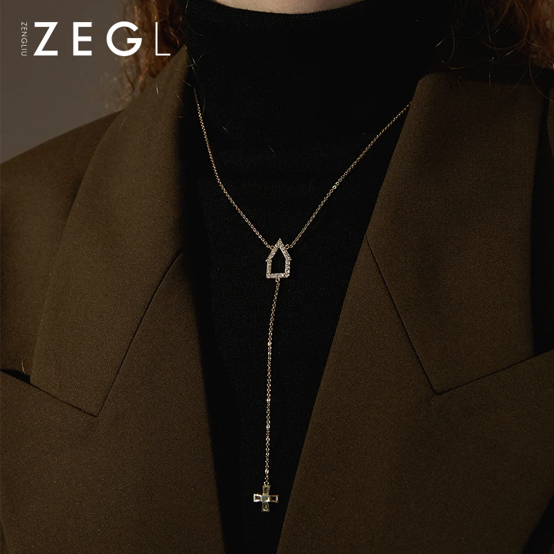 

ZEGL Designer Dutch scenery series windmill hut necklace female sweater chain long paragraph versatile simple pendant