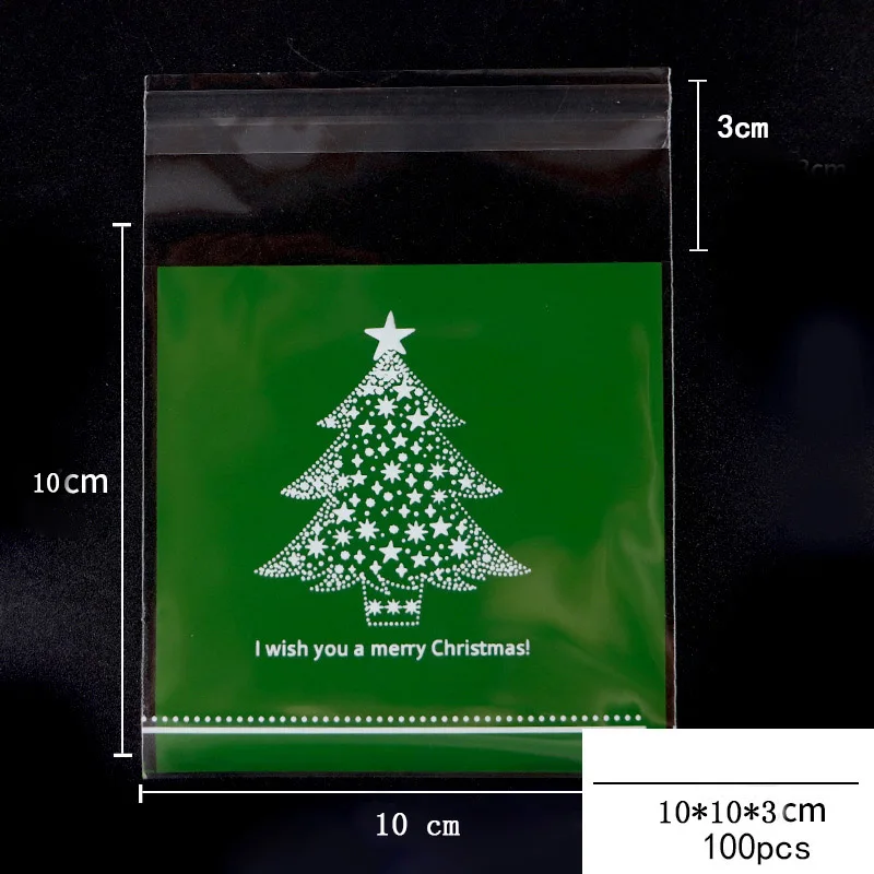 1 100 шт 10*10+ 3 см Рождество прозрачный мини-пакеты печенья DIY выпечки печенья торт конфеты, продукты пакет самоклеющиеся подарочные пакеты - Цвет: 1