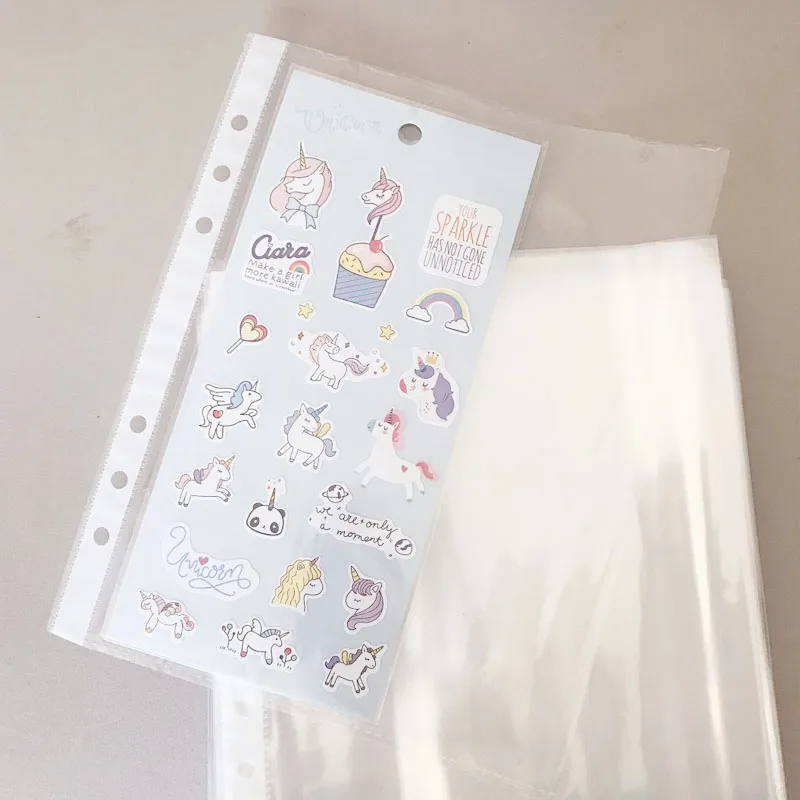 100 unids/set A5 transparente organizador de archivo Carpeta de almacenamiento claro 6 agujeros suelto cuaderno de hojas documento bolsa para sábanas Oficina escuela Supl