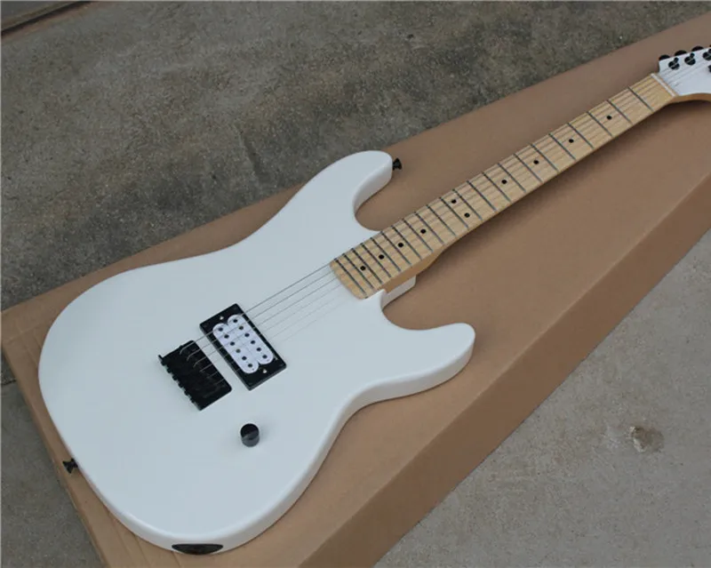 

6-String Electric Guitar,White Color Body with 1 Open Humbuckering Pickups,Black Hardware and can be Customized