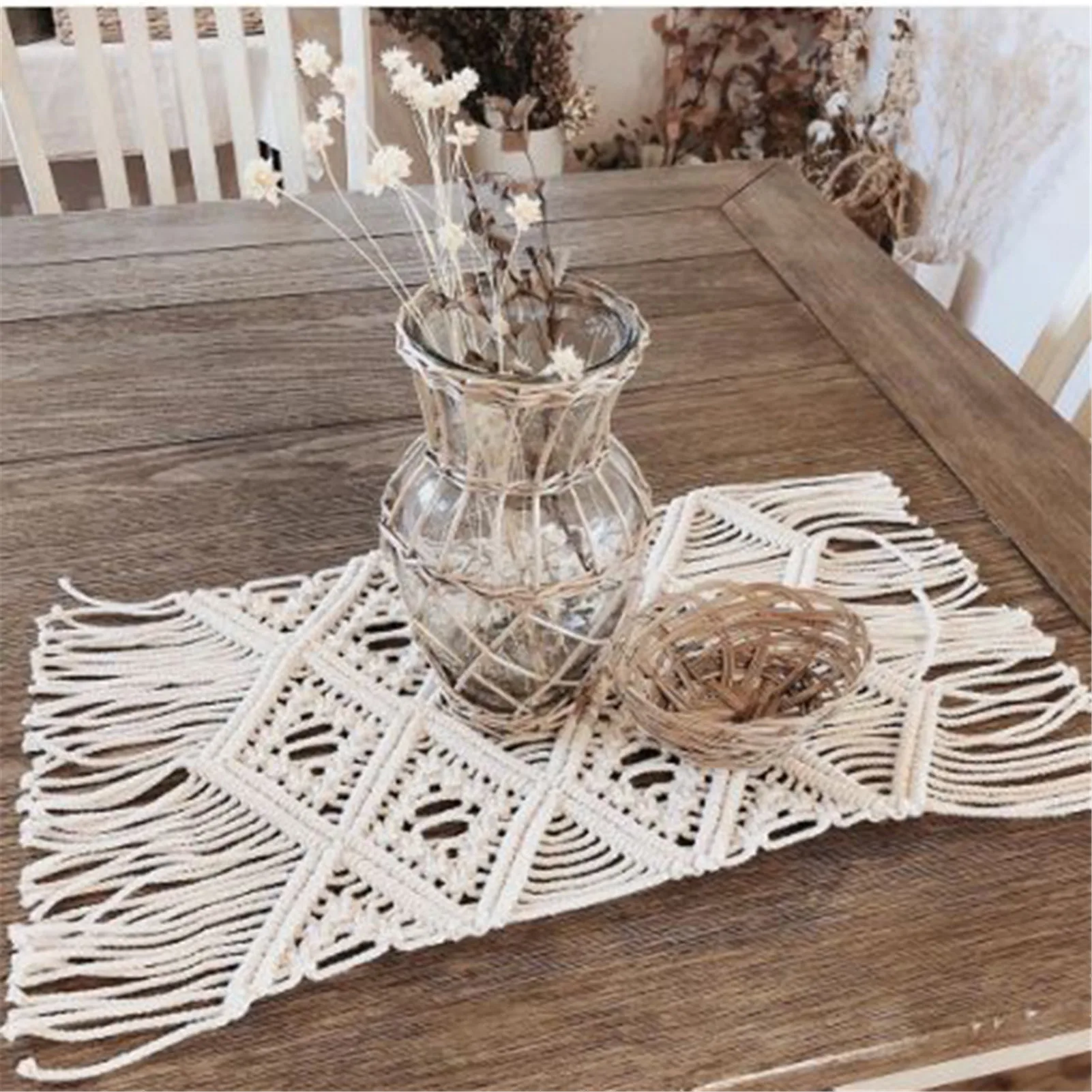 

2021 Bohemian Table Runner Handmade Table Tapestry Hand-woven Macrame Table Runner With Tassels Wedding Party Home Decoration