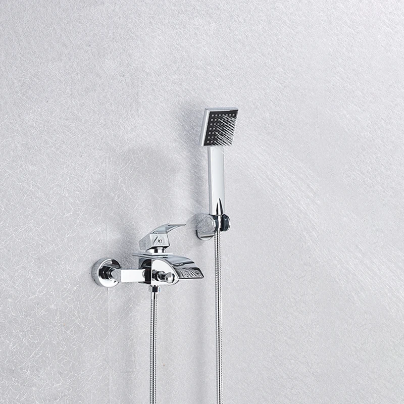 Gold Bathtub Faucet Waterfall Shower Faucet Wall Mounted Hot Cold Water Mixer With Hand Shower Set System For Bathroom 3