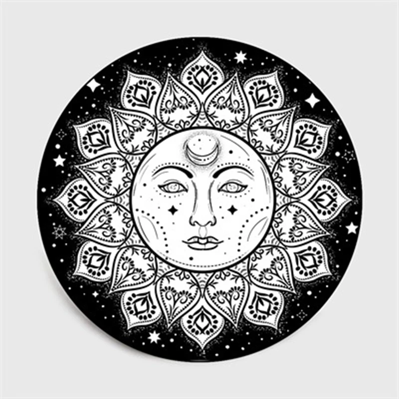 

Black and White Floral Totem Print Carpet for Living Room Home Decor Mats European Ethnic Style Blanket Chair Cushion Round Rug