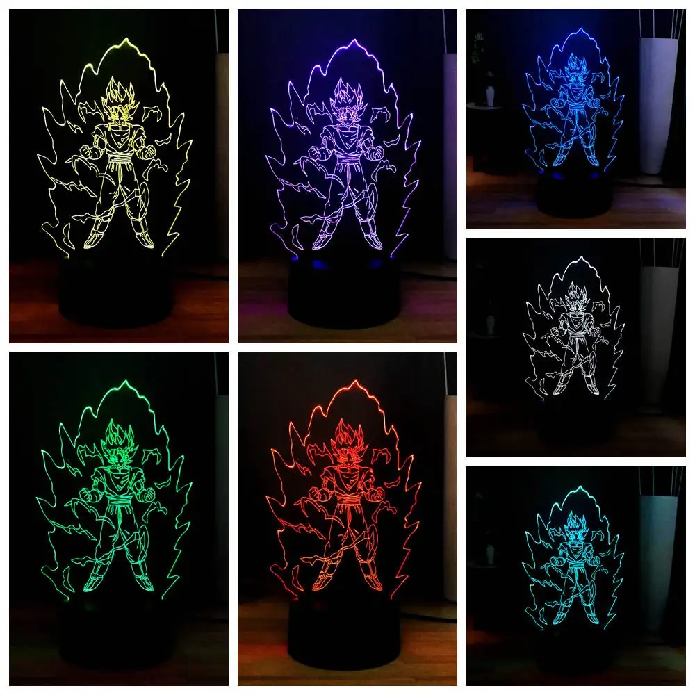 Сон Гоку светодиодный ночной прикроватный светильник Dragon Ball Z Kakarotto RGB 7 Красочный usb-переключатель 3D настольная лампа детский праздничный свет подарок на день рождения