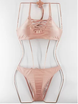 

2020 new solid color bikini bikini suit push-up style blue