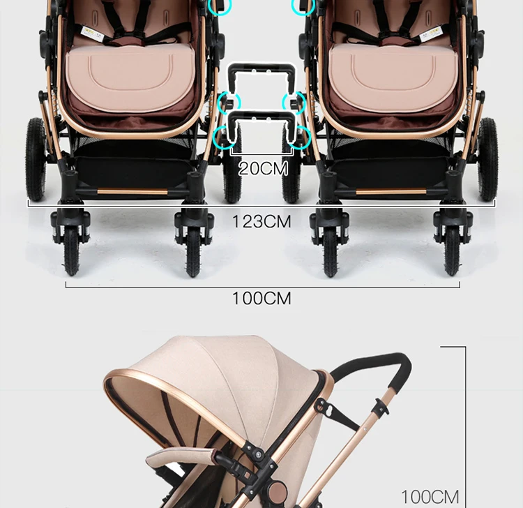 Babyfond двойная детская коляска может разделять высокий лежащий пейзаж светильник ударопрочный складной детская коляска