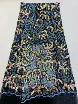 

High Quality 5yards Lace Fabric New Sequined Style Nigeria Sequins Guipure Tulle Sewing Evening Dress Material