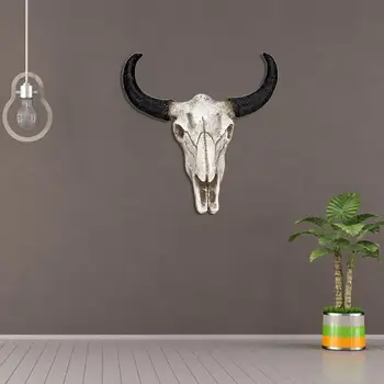 

Resin Longhorn Fake Cow Skull Horn Figurines Wall Hanging Ornament Sculpture Crafts Bar Restaurant for Home Decoration