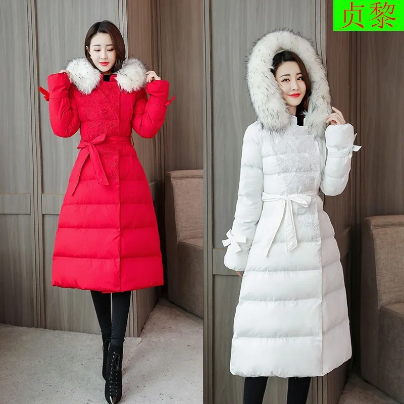 

2018 Winter New Style WOMEN'S Dress CHIC Cotton Overcoat Mid-length Cotton-padded Jacket Waist Hugging Dongdaemun over-the-Knee