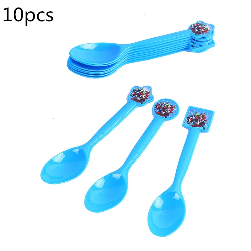 Spoons 10pcs Супергерой Мстители День Рождения украшения детский душ одноразовая посуда чашки скатерть тарелка события вечерние принадлежности - Color: Spoons 10pcs
