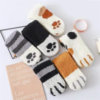 

2019 Fashion Women Winter Fluffy Fuzzy Warm Slipper Socks Cute Meow Cat Paws Print Hosiery