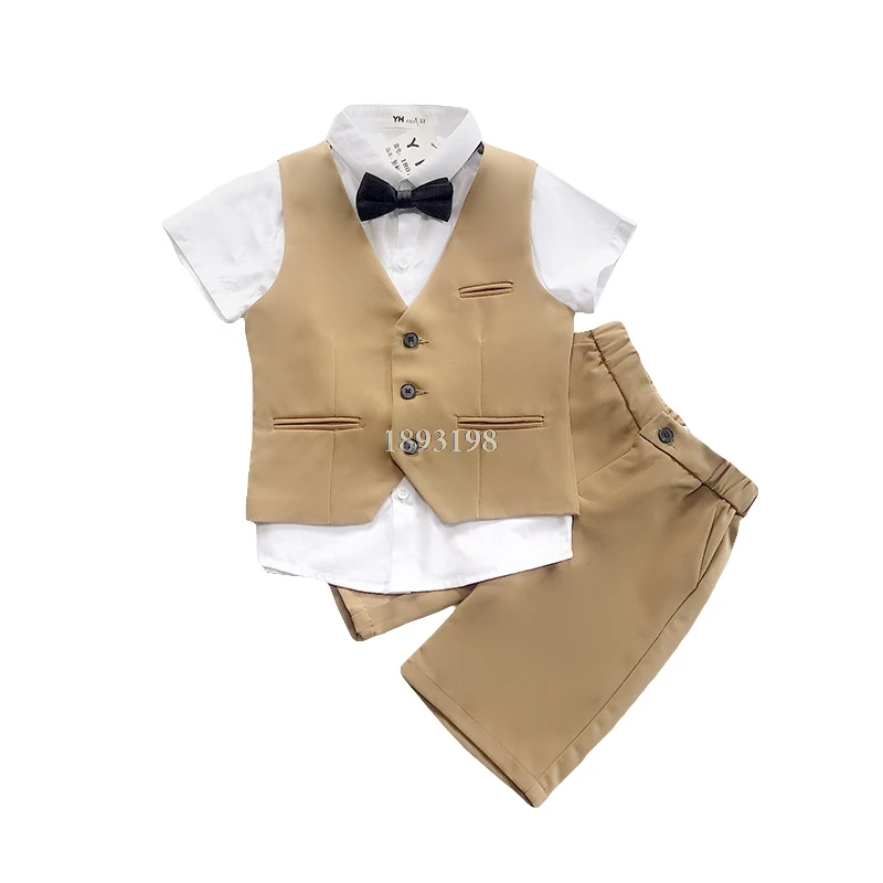 

Children's Vest Shorts 2pcs Clothing Set 2021 Summer New Boy Wedding Host Performance Costume Kids Formal Clothes Set