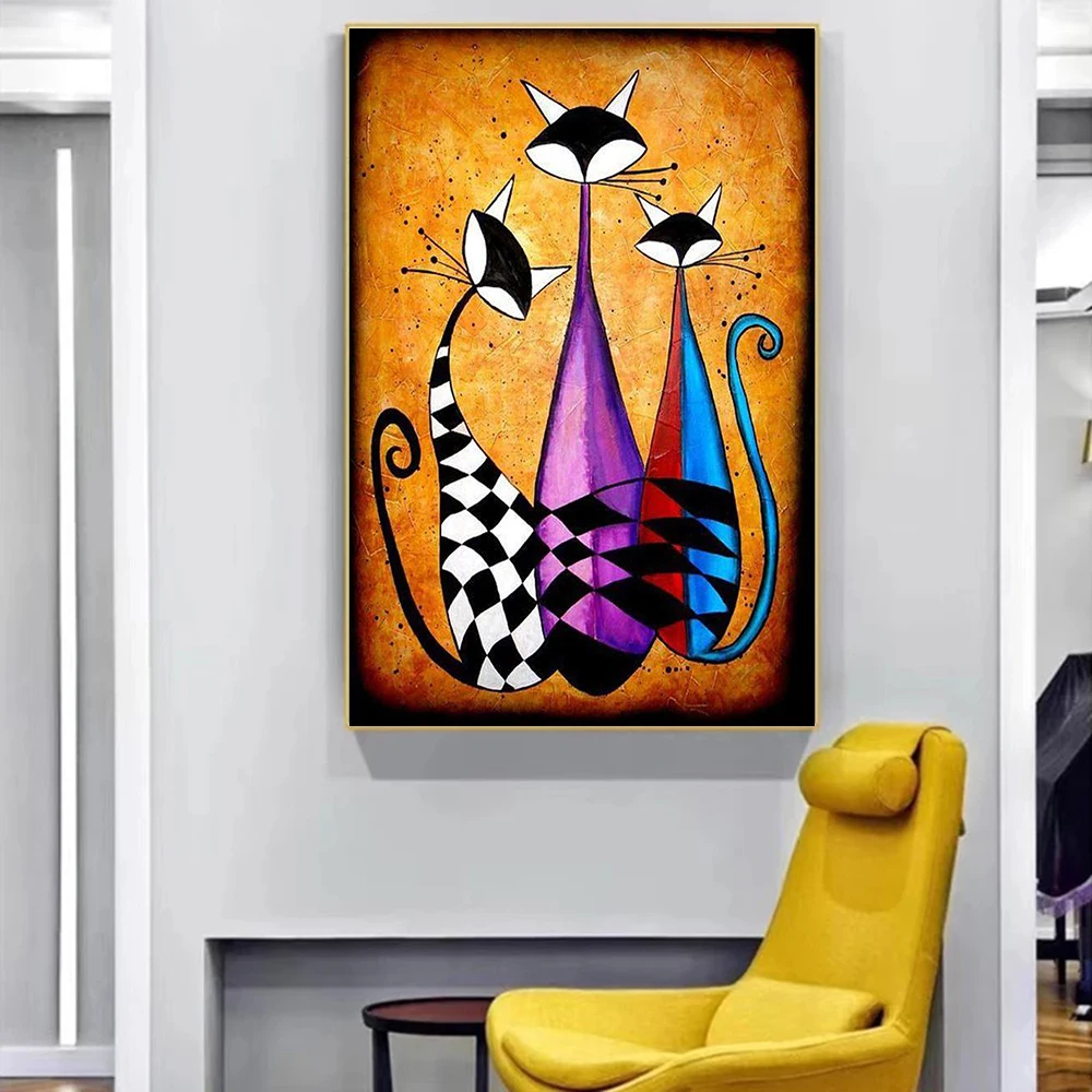 

Modern Abstract Art Canvas Paintings Three Cool Cat Posters Prints Wall Art Pictures Children Room Decoration Living Room Decor