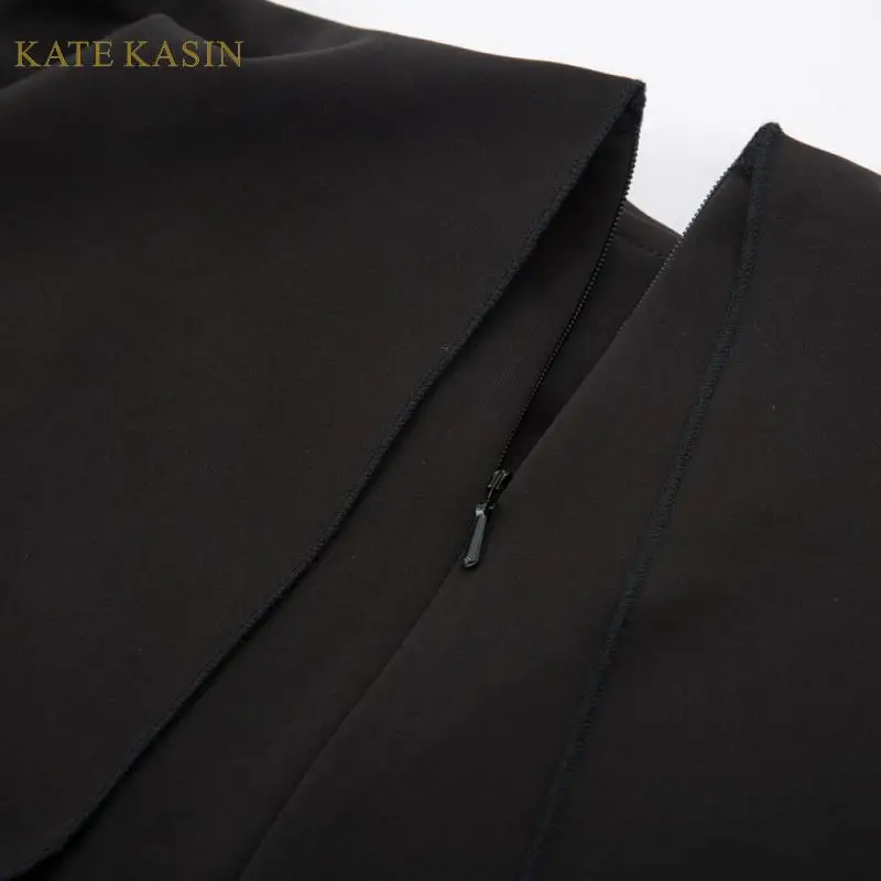 Kate Kasin элегантное женское платье-карандаш с открытыми плечами и рукавом 3/4, черное облегающее платье с вырезом лодочкой и рюшами для офисных леди, облегающее платье