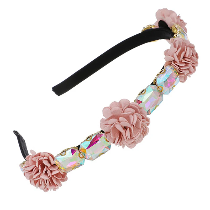 

ZHINI Women Bridal Colorful Flower Headbands for Women 5 Color Rhinestone Luxury Black Hairband Fashion Female Hair Accessories