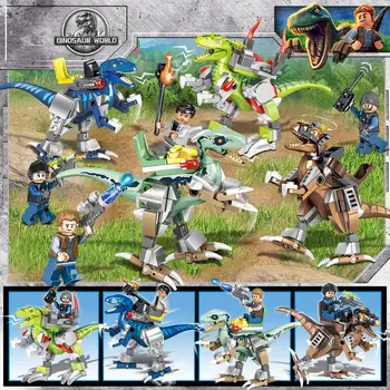 

4Pcs Jurassic World Park Dinosaurs Tyrannosaurs Rex Mechanical Velociraptor Figures Building Blocks DIY Assemble Toys Juguetes