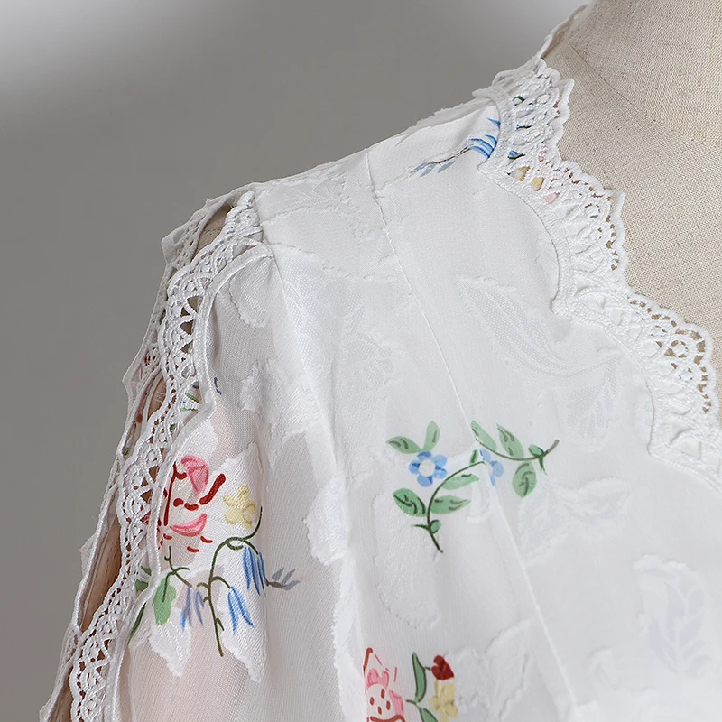 GALCAUR вышивка лоскутное кружевное платье для женщин V образным вырезом Фонарь с длинным рукавом Высокая талия женские платья одежда мода тренд