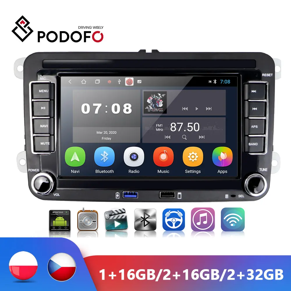

Podofo 2din 7" VW Android Car radio Multimedia Player GPS Navigation Bluetooth TWO USB PORT FM Autoradio For VW POLO GOLF