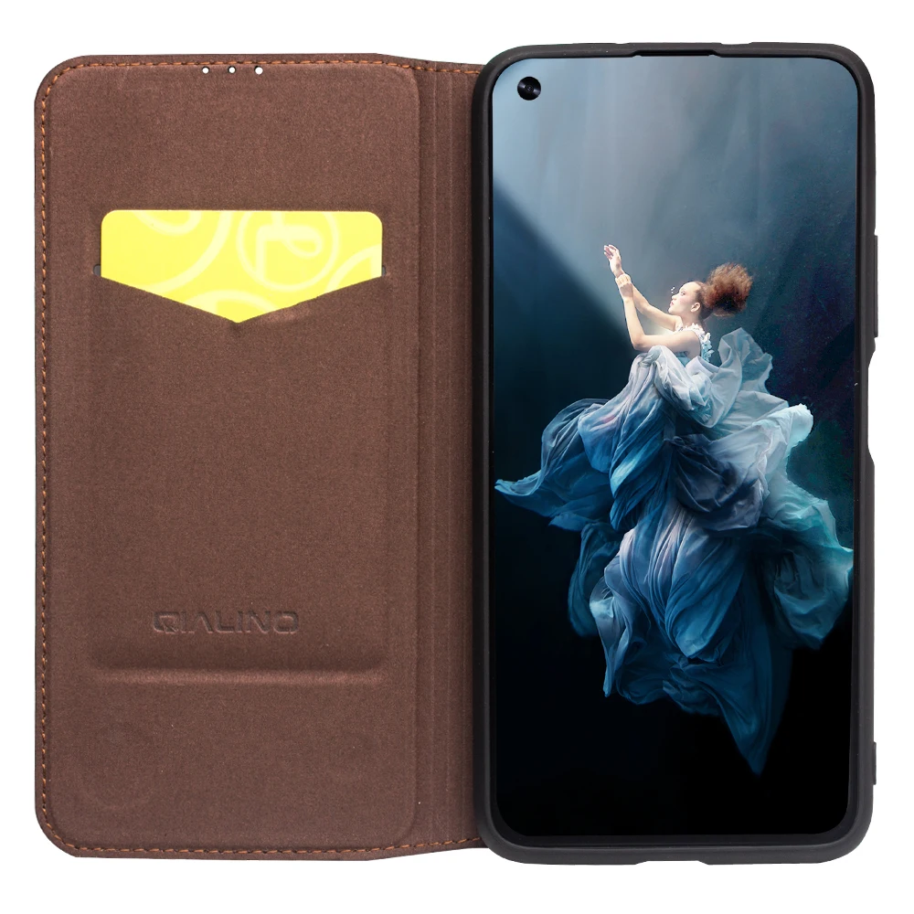 QIALINO Роскошный чехол книжка из натуральной кожи для Huawei Nova 5T чистый деловой с