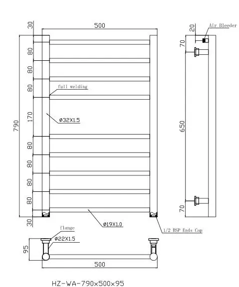 Size790x500x95mm Популярная полированная прямая водонагреваемая нержавеющая сталь 304 водонагреватель для полотенец 7016 - Цвет: Size790x500x95mm