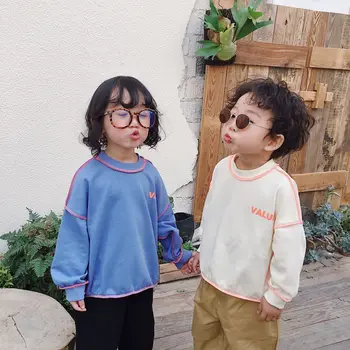 

2020 Spring Children Pure Color Guard Clothing Baby Girls Sweater Letter Sweatshirt Outwear Pure Color Kids Round Collar Hoodies