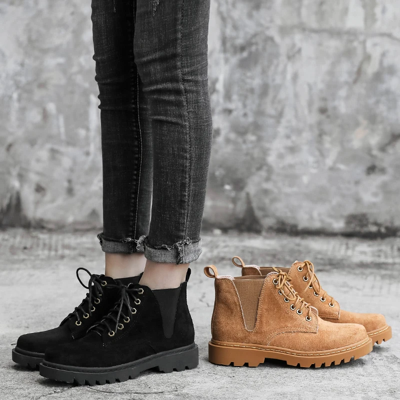 [DEAT] Round Toe Bandage Matte Leather Single Casual Thick Bottom Women Short Boots New Autumn Winter Fashion Tide 10E945