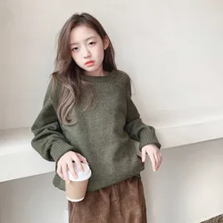 Meninas camisola outono inverno engrossar tricô pulôver crianças casual quente undershirt adolescentes all match moda topos crianças roupas