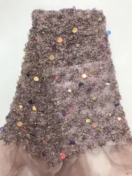 

African lace fabric latest fashion three-dimensional flower sequin embroidery French tulle lace fabric beautiful skirt design fa