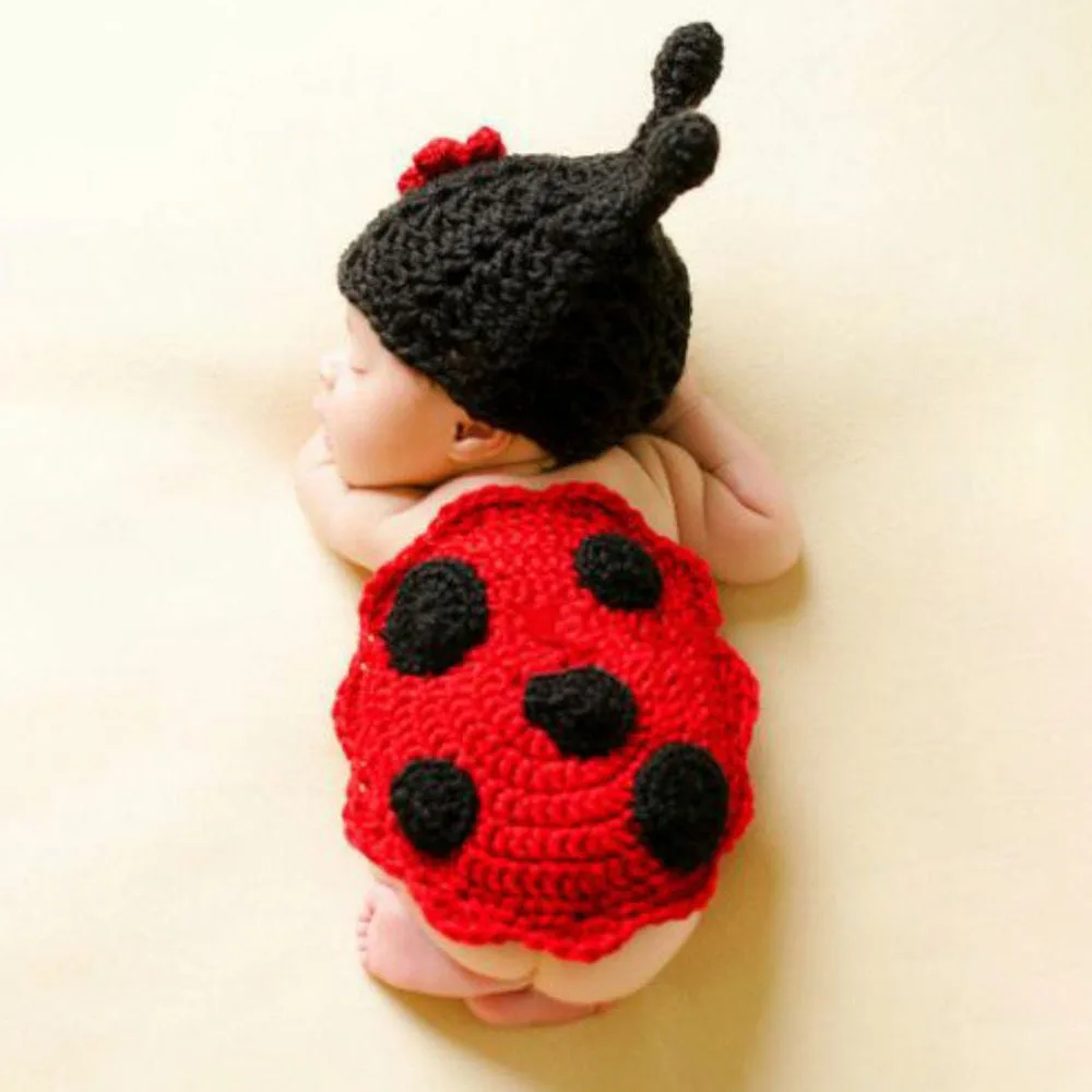 

Baby Hundred Days Seven Star Ladybug Cloak Photography Set Newborn Baby Lace Handmade Knitted Hat Props