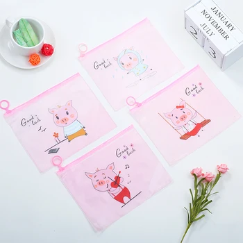 

4pcs/set Creative Adorable Piggy Pencil Pouch Kawaii Cartoon Pink Funny Animal Cute Case School Supplies Goods Gift PVC Pen Bag
