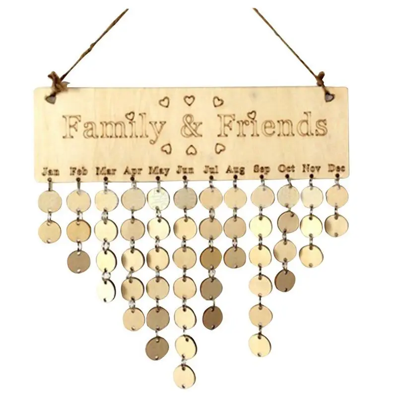 

Family&Friends Hanging Calendar Wooden Board Birthday Reminder Plaque Home Decor
