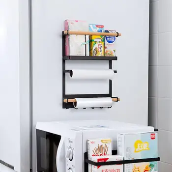 

Metal Magnetic Refrigerator Shelf Kitchen Spice Racks Microwave Oven Side Storage Rack Plastic Wrap Tissue Organizer
