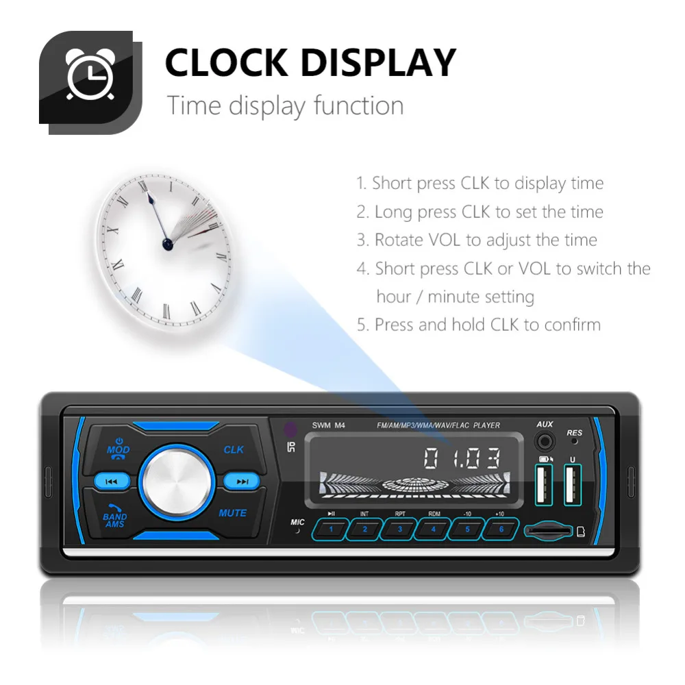 M4 Bluetooth Autoradio 1 DIN Car Stereo MP3 Player USB AUX FM AM RDS DAB DAB+ Radio Receiver TF Card U Disk In Dash Head Unit