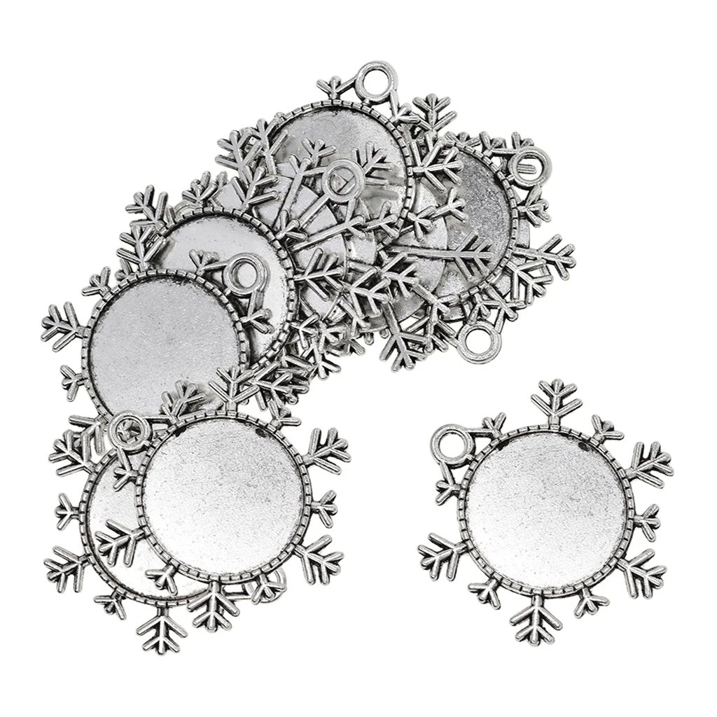 10x XMAS Snowflake Pendant Trays 25mm Pendant Blanks Bezel Cabochon Settings