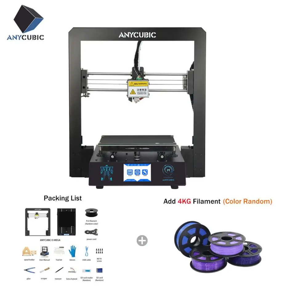 ANYCUBIC 3d принтер I3 Мега большого размера плюс металлический TFT сенсорный экран 3d принтер высокая точность 3D Drucker Impresora - Цвет: Mega03-Add 4KG