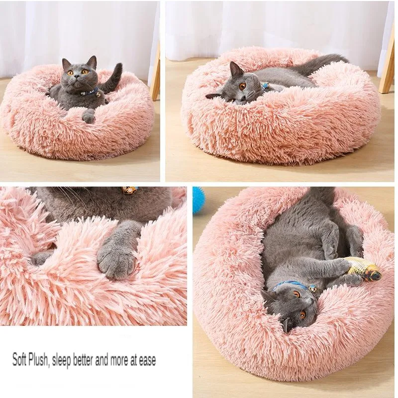 Cat Bed House Round Long Plush Super Soft Pet Dog Bed Winter Warm Sleeping Bag Puppy For Dogs Nest Products Cat Mat