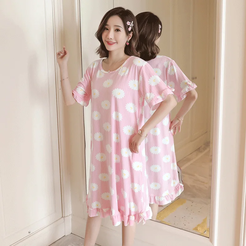 

Nightgown Women's Summer Korean-style Fresh Students Sunflower Pajamas Short Sleeve Cute Cartoon Large Size Pregnant Women Thin