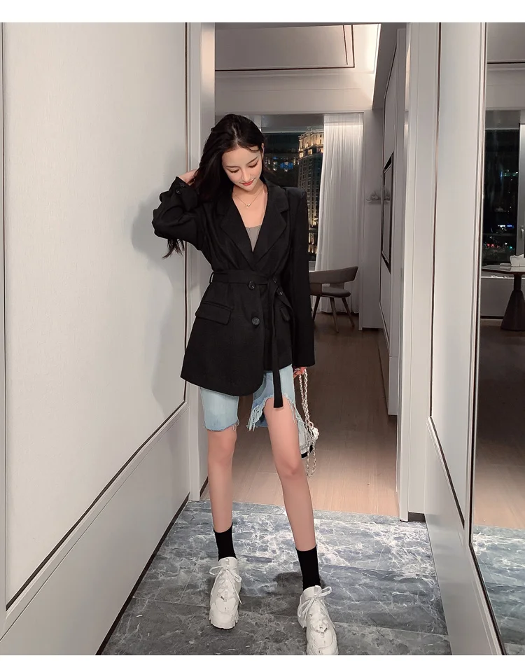 High Quality Long Sleeve OL Blazer Women All-match Business Slim Women Suit Single-breasted Womens Tops and Blouses With Belt