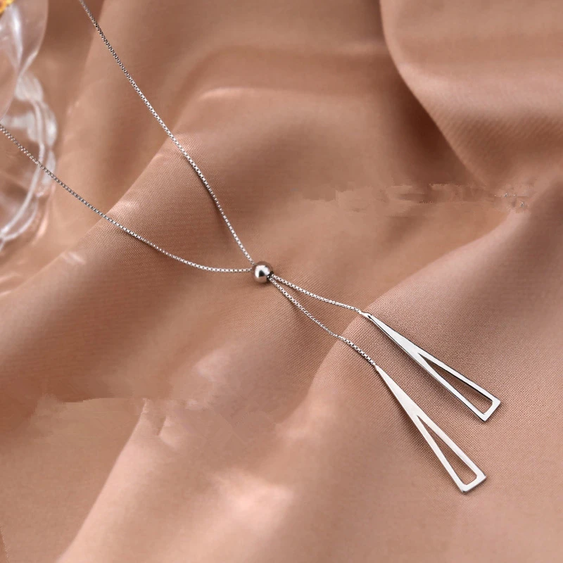 LIVVY Silver Color Triangle Pendant Necklace  Female Simple Clavicle Chain Elegant Temperament Gift Jewelry