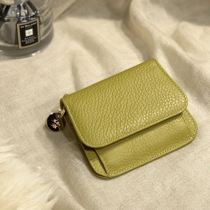 Маленький кошелек из натуральной кожи для женщин, модные однотонные держатели для карт, сумка для денег на застежке, короткая сумка на молнии, вместительные кошельки и кошельки - Цвет: Green