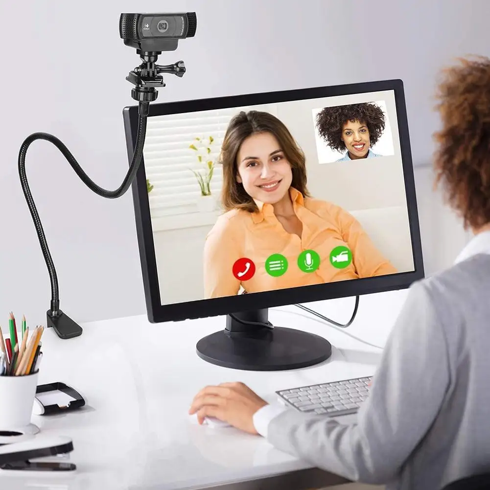 Webcam Stand Enhanced Durable Desk Jaw Camera Clamp Bracket with Flexible Gooseneck for Logitech Webcam