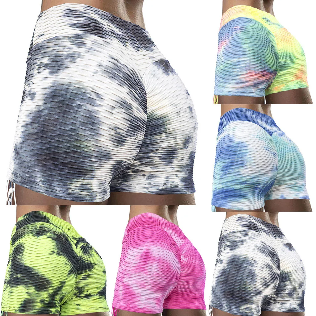 Women's Hip High Waist Tie Dye Printing Wrinkles Exercise Running Yoga