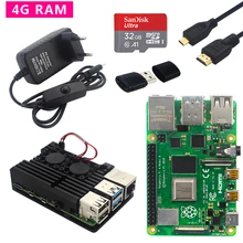 Kit d'origine Raspberry Pi 4 modèle B double ventilateur boîtier en aluminium + interrupteur adaptateur secteur + câble Micro HDMI + carte SD 32 go pour Pi 4 4B(China)