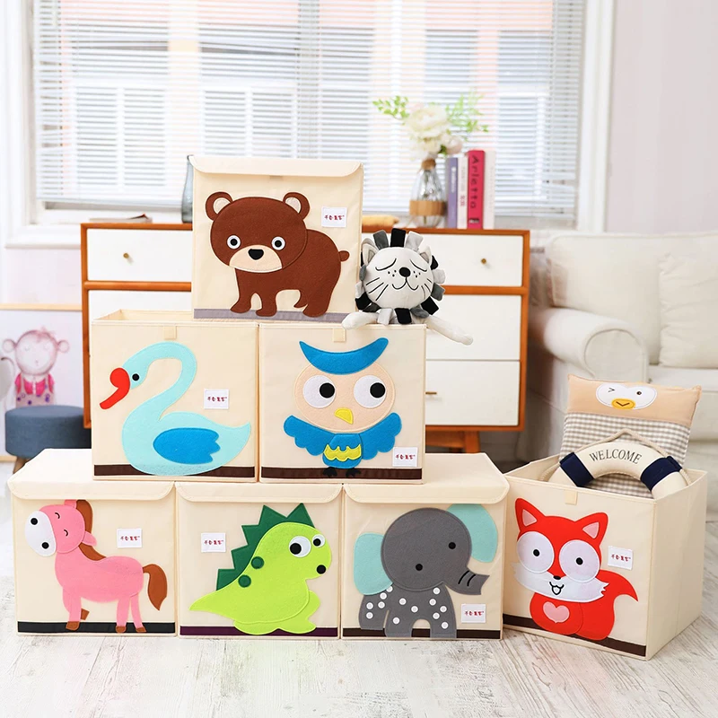 Cube Oxford Cloth Animal Embroider Folding Storage box kid Toys organizer children Sundries Storage Basket organizador washable
