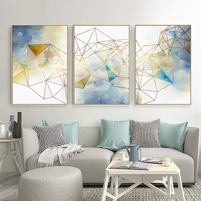 

Abstract Geometric Line Watercolor Wall Art Canvas Painting POP Pictures Posters and Prints Gallery for Living Room Home Decor