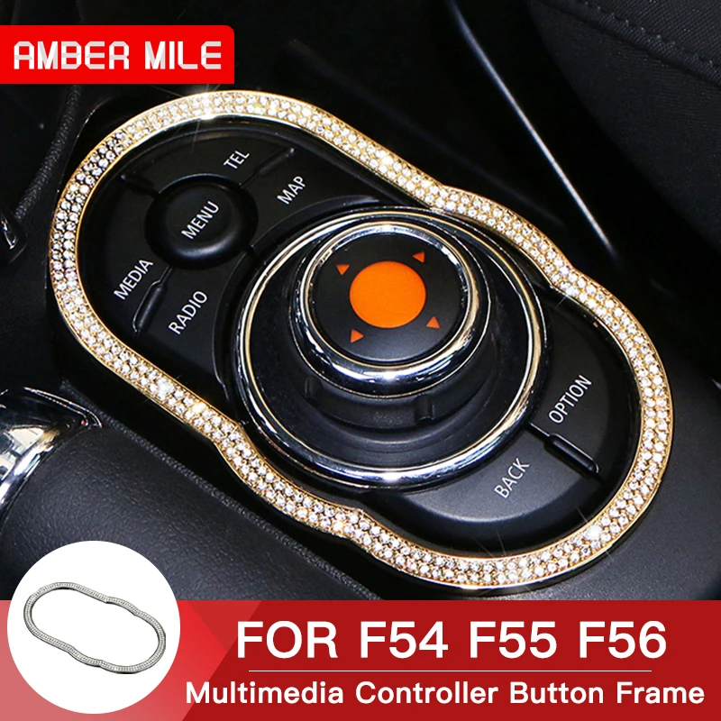 

AMBERMILE 3D Artificial Crystal for Mini Cooper Clubman F54 F55 F56 Accessories Car Multimedia Controller Button Frame Sticker