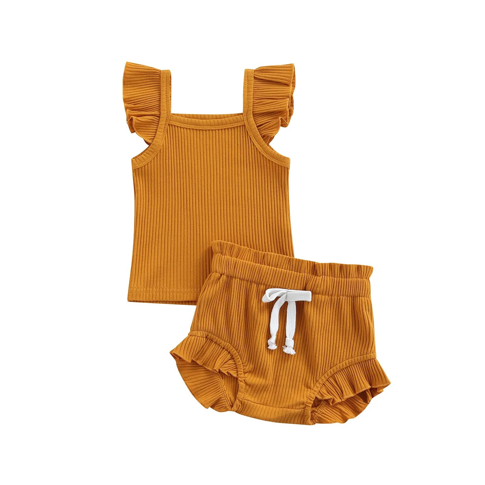 Baby Clothing Set comfotable Newborn Infant Baby Girl Two-Piece Solid Outfits, Solid Color Flying Sleeve Romper + Elastic Drawstring Short Pants sun baby clothing set Baby Clothing Set