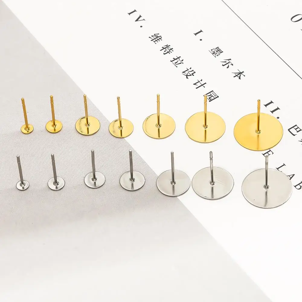Пустая основа для сережек-гвоздиков из нержавеющей стали 20-100 шт./лот золотистый