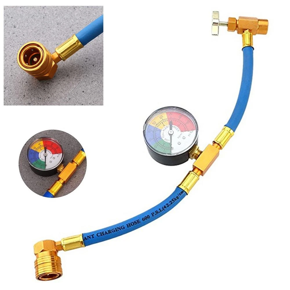 R134A Refrigerant Recharge Hose Car Air Conditioning Fluoride Adding Tube Pipe 1/2ACME Recharge Measuring Hose Gas Gauge 